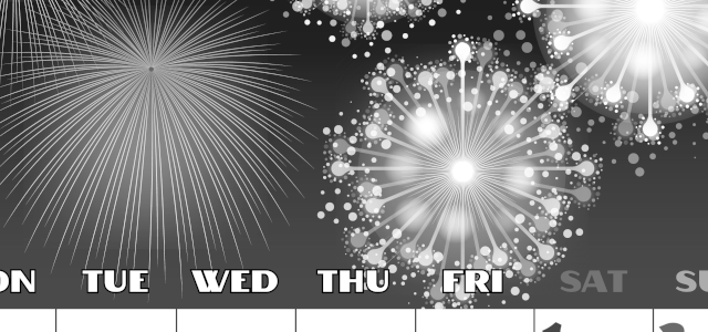 2026年8月縦型モノクロの月曜始まり 風物詩イラストのかわいいA4無料白黒カレンダー(2026-00400811)