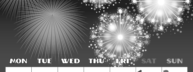 2026年8月縦型モノクロの月曜始まり 風物詩イラストのかわいいA4無料白黒カレンダー(2026-00400811)