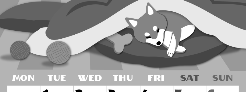 2026年12月縦型モノクロの月曜始まり 柴犬イラストのかわいいA4無料白黒カレンダー(2026-00401211)