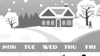 2026年1月縦型モノクロの日曜始まり 北欧チックなイラストのかわいいA4無料白黒カレンダー(2026-00400110)