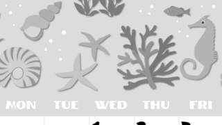 2026年7月縦型モノクロの日曜始まり 海の生き物イラストがかわいいA4無料白黒カレンダー(2026-00400710)