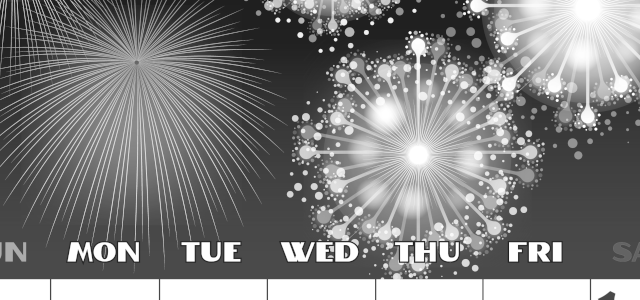 2026年8月縦型モノクロの日曜始まり 風物詩イラストのかわいいA4無料白黒カレンダー(2026-00400810)