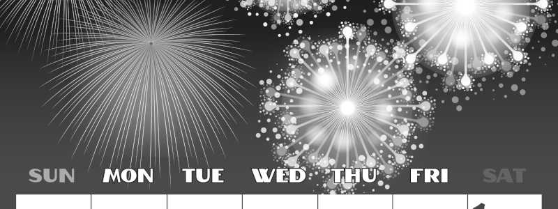 2026年8月縦型モノクロの日曜始まり 風物詩イラストのかわいいA4無料白黒カレンダー(2026-00400810)