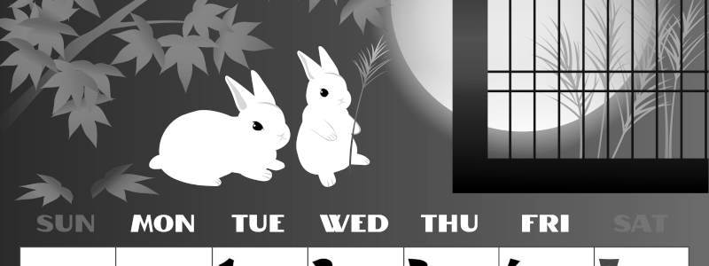 2026年9月縦型モノクロの日曜始まり うさぎイラストのかわいいA4無料白黒カレンダー(2026-00400910)