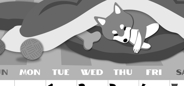 2026年12月縦型モノクロの日曜始まり 柴犬イラストのかわいいA4無料白黒カレンダー(2026-00401210)