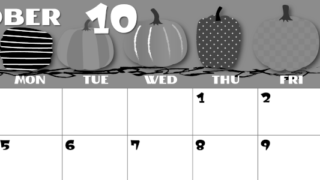 2026年10月横型モノクロの日曜始まり パンプキンがかわいいイラストA4無料白黒カレンダー(2026-00401000)