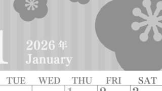2026年1月縦型モノクロの月曜始まり 丸い花のイラストのおしゃれA4無料白黒カレンダー(2026-00410111)