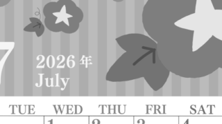 2026年7月縦型モノクロの月曜始まり 朝顔イラストのおしゃれA4無料白黒カレンダー(2026-00410711)