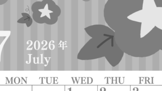 2026年7月縦型モノクロの日曜始まり 朝顔イラストのおしゃれA4無料白黒カレンダー(2026-00410710)