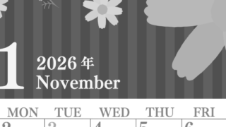2026年11月縦型モノクロの日曜始まり 秋桜イラストのおしゃれA4無料白黒カレンダー(2026-00411110)