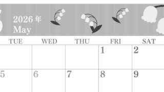 2026年5月横型モノクロの月曜始まり 季節の花イラストのおしゃれA4無料白黒カレンダー(2026-00410501)