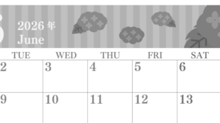 2026年6月横型モノクロの月曜始まり アジサイがおしゃれなイラストA4無料白黒カレンダー(2026-00410601)