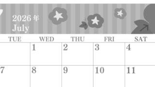 2026年7月横型モノクロの月曜始まり 朝顔イラストのおしゃれA4無料白黒カレンダー(2026-00410701)