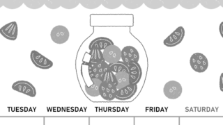 2026年3月縦型モノクロの月曜始まり 果物イラストのかわいいA4無料白黒カレンダー(2026-00420311)