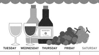 2026年11月縦型モノクロの月曜始まり ぶどうイラストのかわいいA4無料白黒カレンダー(2026-00421111)