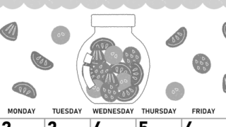 2026年3月縦型モノクロの日曜始まり 果物イラストのかわいいA4無料白黒カレンダー(2026-00420310)