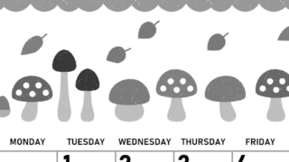 2026年9月縦型モノクロの日曜始まり 秋の季節イラストがかわいいA4無料白黒カレンダー(2026-00420910)