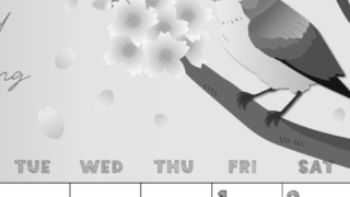 2026年5月縦型モノクロの月曜始まり 鶯と桜イラストのかわいいA4無料白黒カレンダー(2026-00430511)