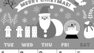 2026年12月縦型モノクロの月曜始まり 季節の行事イラストがかわいいA4無料白黒カレンダー(2026-00431211)