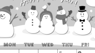 2026年1月縦型モノクロの日曜始まり スノーマンイラストのかわいいA4無料白黒カレンダー(2026-00430110)