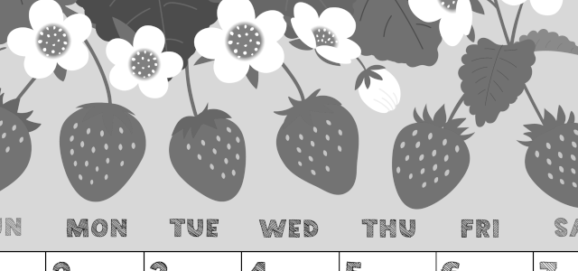 2026年3月縦型モノクロの日曜始まり イラストのかわいいA4無料白黒カレンダー(2026-00430310)