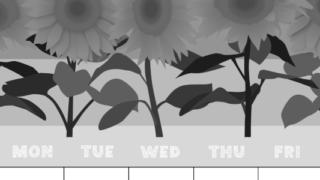 2026年8月縦型モノクロの日曜始まり 夏らしいイラストのかわいいA4無料白黒カレンダー(2026-00430810)