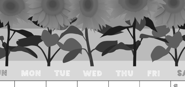 2026年8月縦型モノクロの日曜始まり 夏らしいイラストのかわいいA4無料白黒カレンダー(2026-00430810)