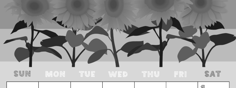 2026年8月縦型モノクロの日曜始まり 夏らしいイラストのかわいいA4無料白黒カレンダー(2026-00430810)