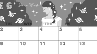 2026年6月横型モノクロの月曜始まり 白薔薇イラストのかわいいA4無料白黒カレンダー(2026-00430601)