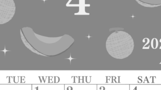 2026年4月縦型モノクロの月曜始まり メロンのイラストのかわいいA4無料白黒カレンダー(2026-00440411)