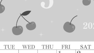 2026年5月縦型モノクロの月曜始まり さくらんぼイラストのかわいいA4無料白黒カレンダー(2026-00440511)