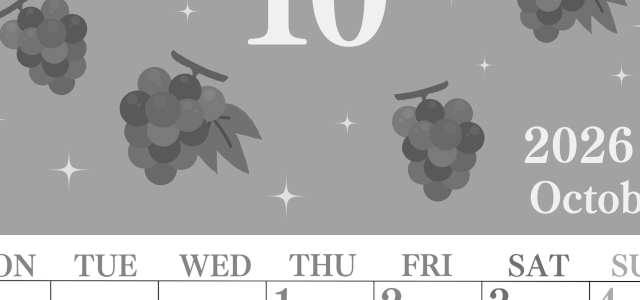 2026年10月縦型モノクロの月曜始まり フルーツのイラストがかわいいA4無料白黒カレンダー(2026-00441011)