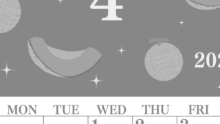 2026年4月縦型モノクロの日曜始まり メロンのイラストのかわいいA4無料白黒カレンダー(2026-00440410)