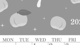 2026年7月縦型モノクロの日曜始まり 桃のイラストがかわいいA4無料白黒カレンダー(2026-00440710)