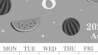 2026年8月縦型モノクロの日曜始まり 西瓜イラストのかわいいA4無料白黒カレンダー(2026-00440810)