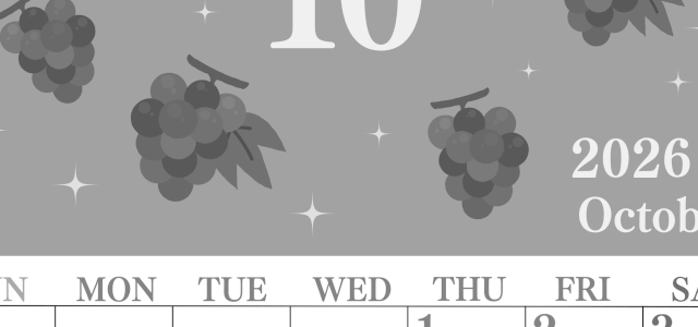 2026年10月縦型モノクロの日曜始まり フルーツのイラストがかわいいA4無料白黒カレンダー(2026-00441010)