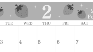 2026年2月横型モノクロの月曜始まり いちごがかわいいイラストA4無料白黒カレンダー(2026-00440201)