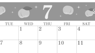 2026年7月横型モノクロの月曜始まり 桃のイラストがかわいいA4無料白黒カレンダー(2026-00440701)