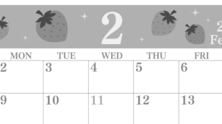 2026年2月横型モノクロの日曜始まり いちごがかわいいイラストA4無料白黒カレンダー(2026-00440200)