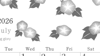 2026年7月縦型モノクロの月曜始まり 季節の花イラストのかわいいA4無料白黒カレンダー(2026-00450711)