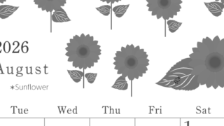 2026年8月縦型モノクロの月曜始まり 夏の花のイラストがかわいいA4無料白黒カレンダー(2026-00450811)