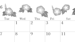 2026年7月横型モノクロの月曜始まり 季節の花イラストのかわいいA4無料白黒カレンダー(2026-00450701)