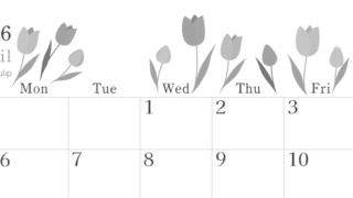 2026年4月横型モノクロの日曜始まり チューリップがかわいいイラストA4無料白黒カレンダー(2026-00450400)
