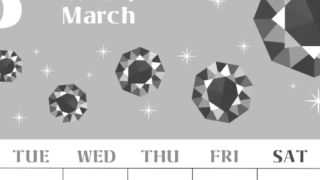 2026年3月縦型モノクロの月曜始まり 誕生石のイラストがおしゃれなA4無料白黒カレンダー(2026-00460311)