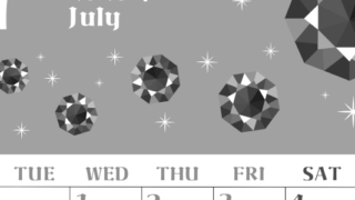 2026年7月縦型モノクロの月曜始まり 誕生石のイラストがおしゃれなA4無料白黒カレンダー(2026-00460711)