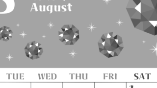 2026年8月縦型モノクロの月曜始まり 誕生石のイラストがおしゃれなA4無料白黒カレンダー(2026-00460811)