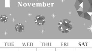 2026年11月縦型モノクロの月曜始まり 誕生石のイラストがおしゃれなA4無料白黒カレンダー(2026-00461111)