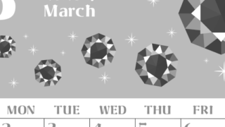 2026年3月縦型モノクロの日曜始まり 誕生石のイラストがおしゃれなA4無料白黒カレンダー(2026-00460310)