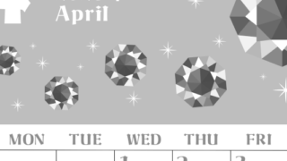 2026年4月縦型モノクロの日曜始まり 誕生石のイラストがおしゃれなA4無料白黒カレンダー(2026-00460410)