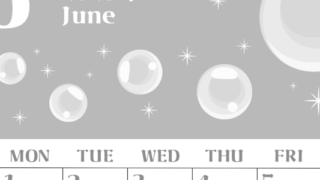 2026年6月縦型モノクロの日曜始まり 誕生石のイラストがおしゃれなA4無料白黒カレンダー(2026-00460610)